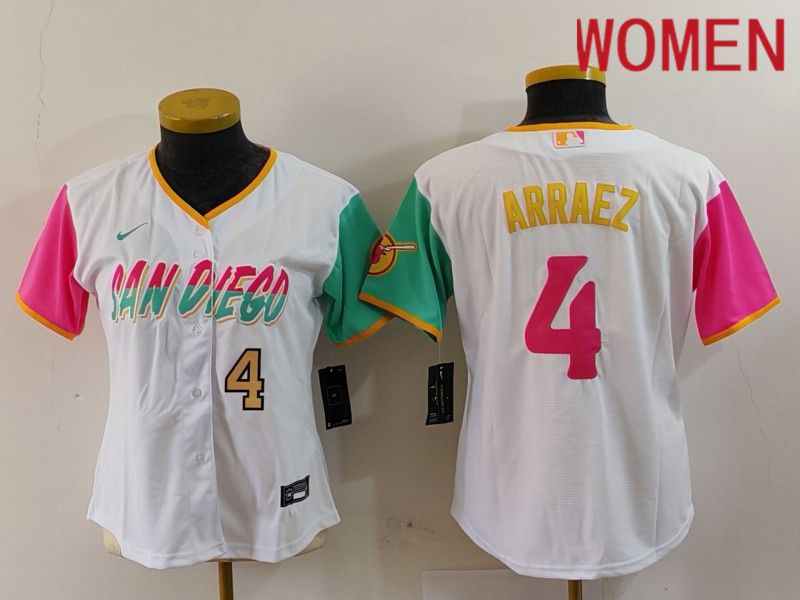Women San Diego Padres #4 Arraez White City Edition Nike 2024 MLB Jersey style 3->women mlb jersey->Women Jersey
